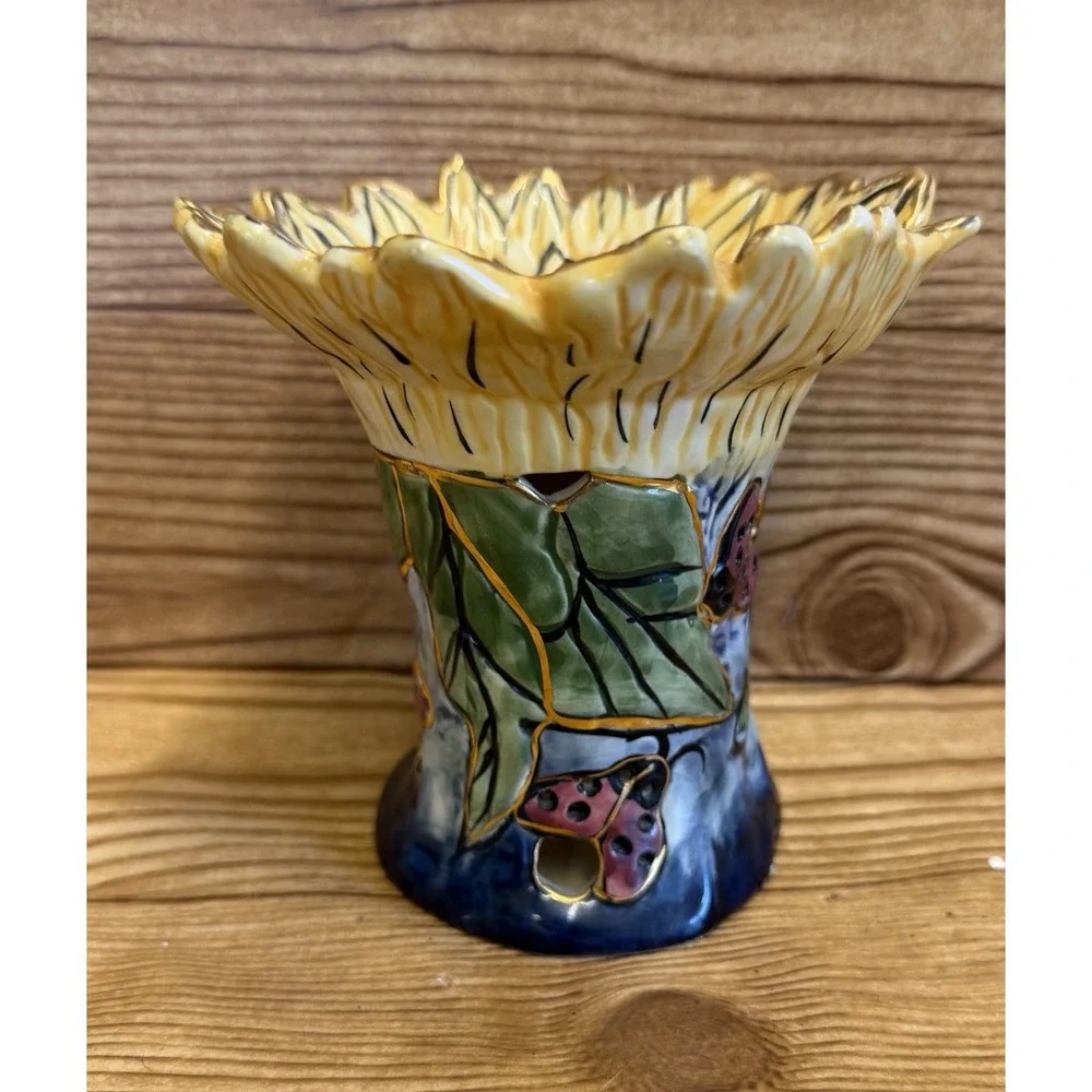 Blue Sky Clayworks Sunflower Ladybug Tart Tea Light Warmer Heather Goldminc